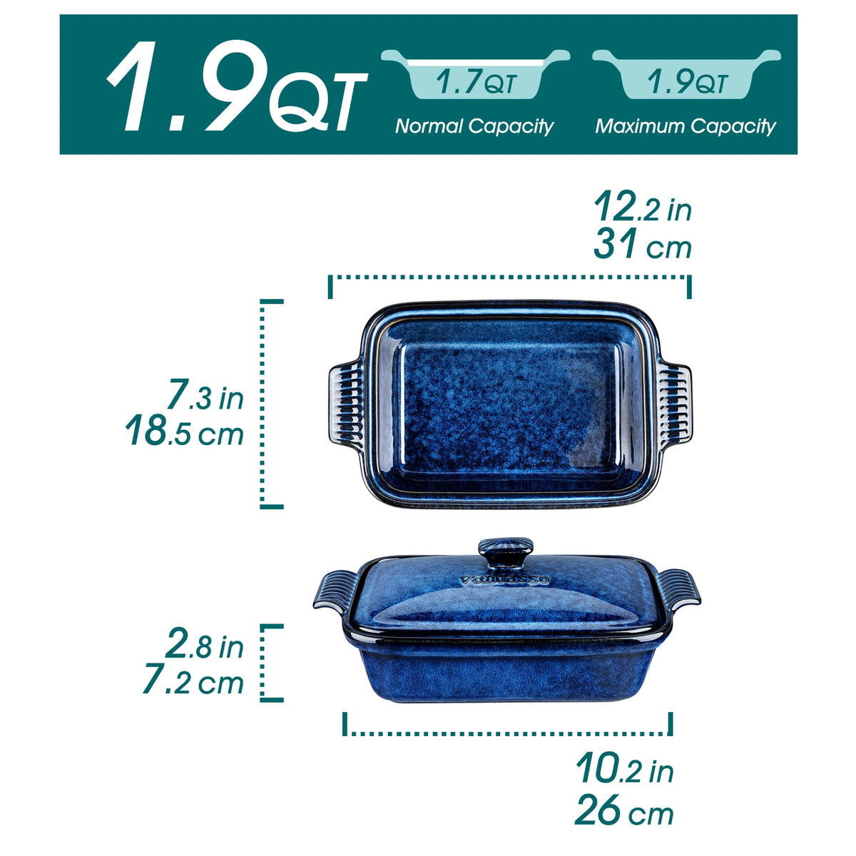 Vancasso Starry 3.8/1.9 Quart Blue Casserole Baking Dish
