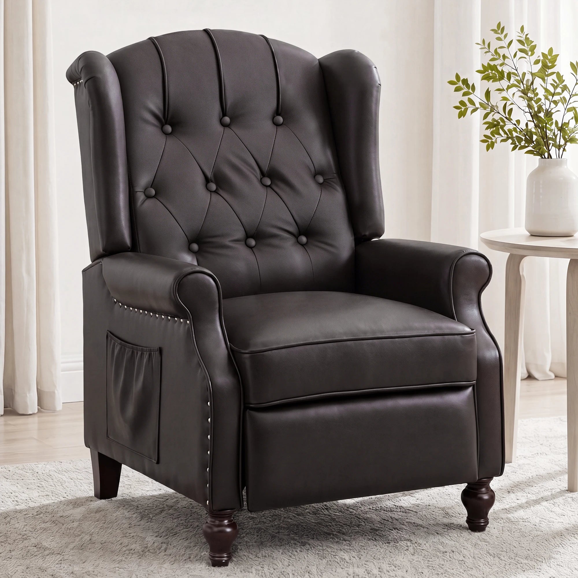 TCGBKAF Mid-Century Wingback Recliner with Massage &amp; Heat