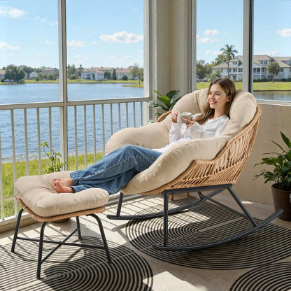 Oversized Wicker Papasan Rocking Chair with Ottoman