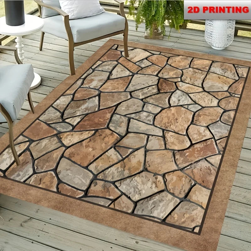 VIKAMA Stone-Patterned Outdoor Anti-Slip Area Rug