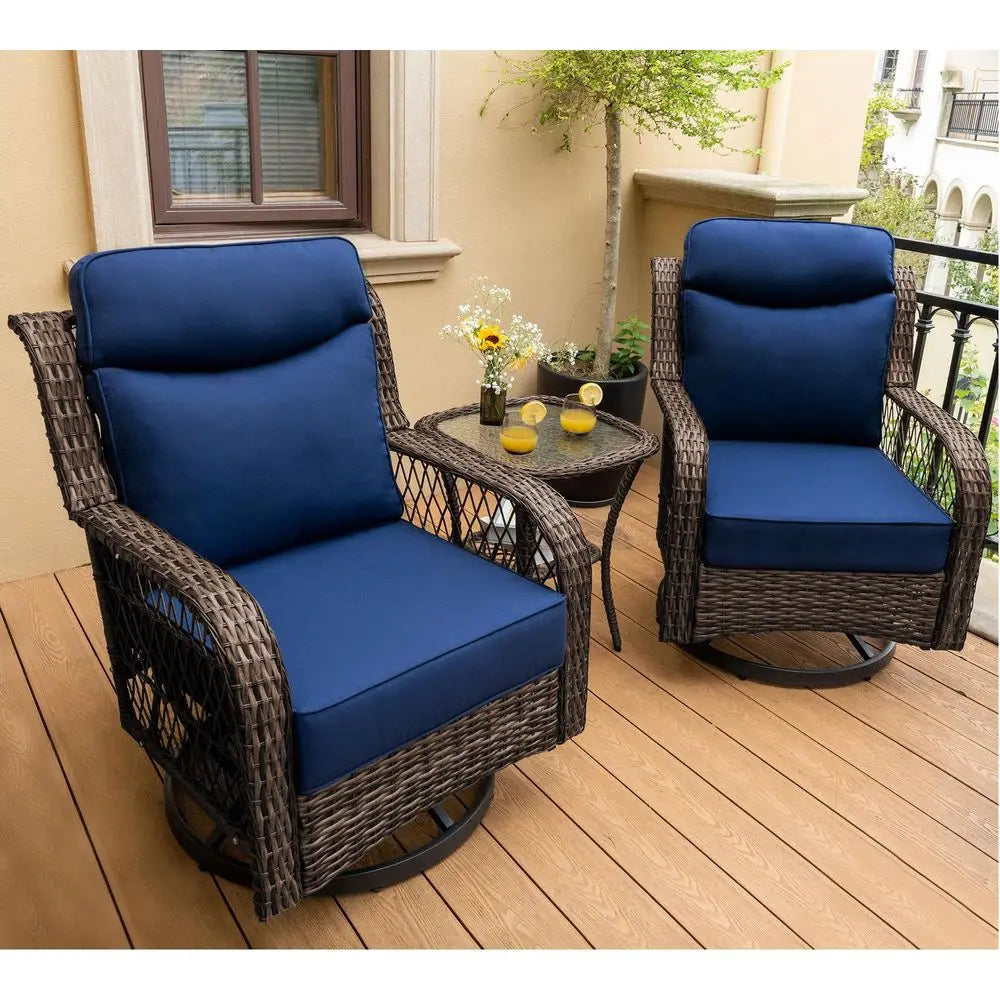 Outdoor Wicker 3-Piece Swivel Rocker Chairs and Table