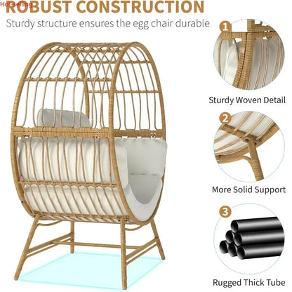 Oversized Rattan Egg Chair with Thick Cushions