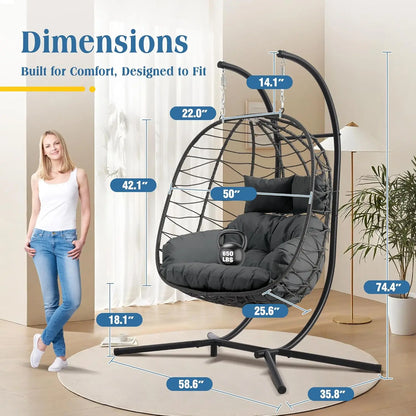 Foldable Double Egg Chair with Stand