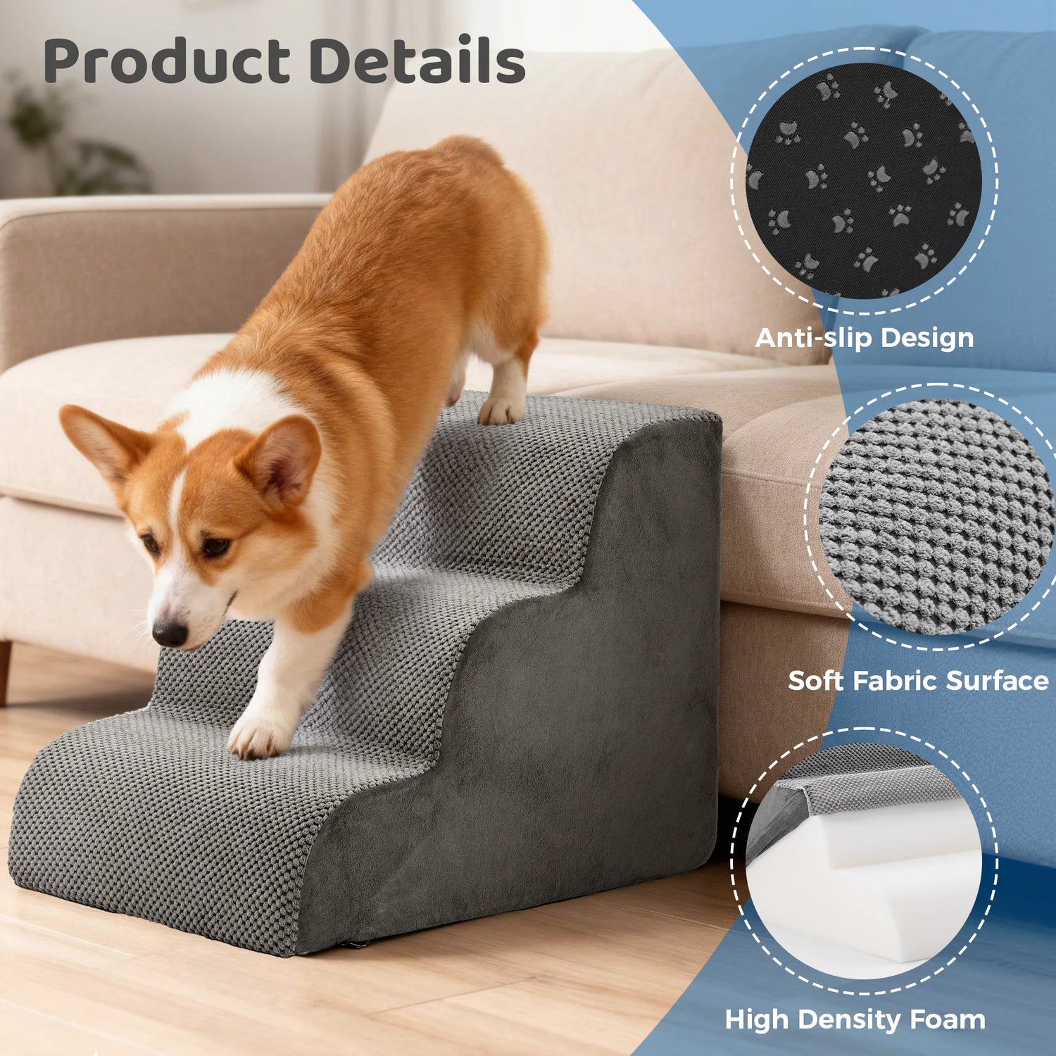 JHK 3-5 Step High-Density Foam Dog Stairs