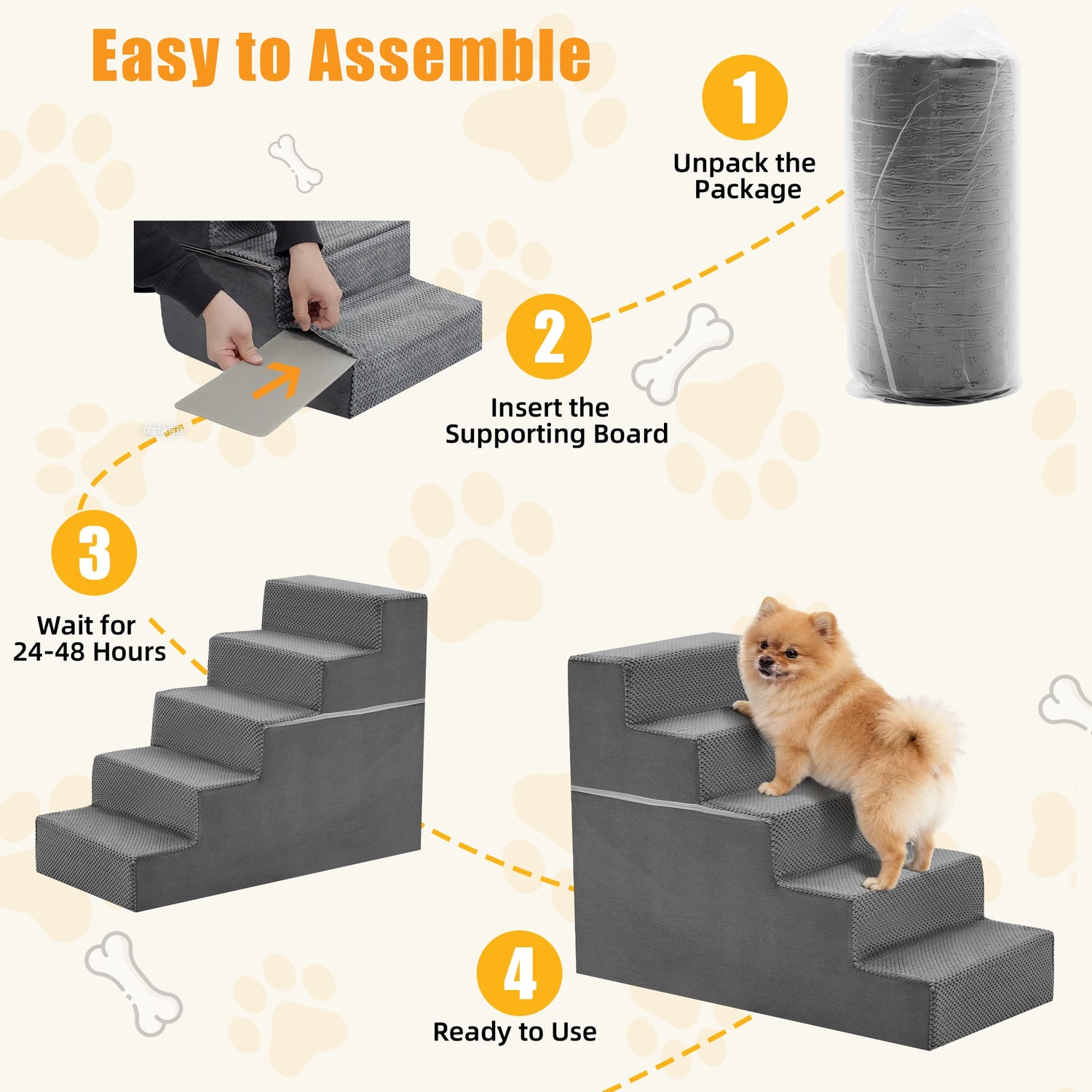 JHK 3-5 Step Foam Dog Stairs