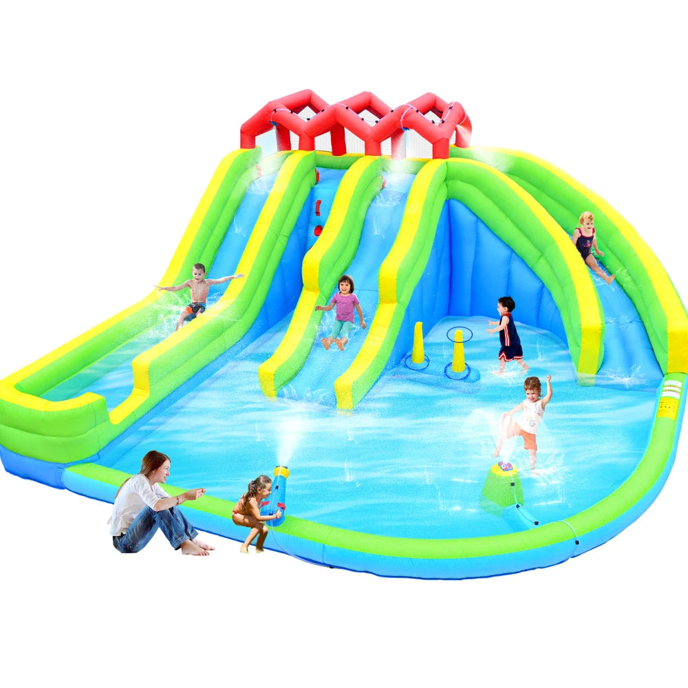 7 In 1 Inflatable Water Park with Three Slides and Blower