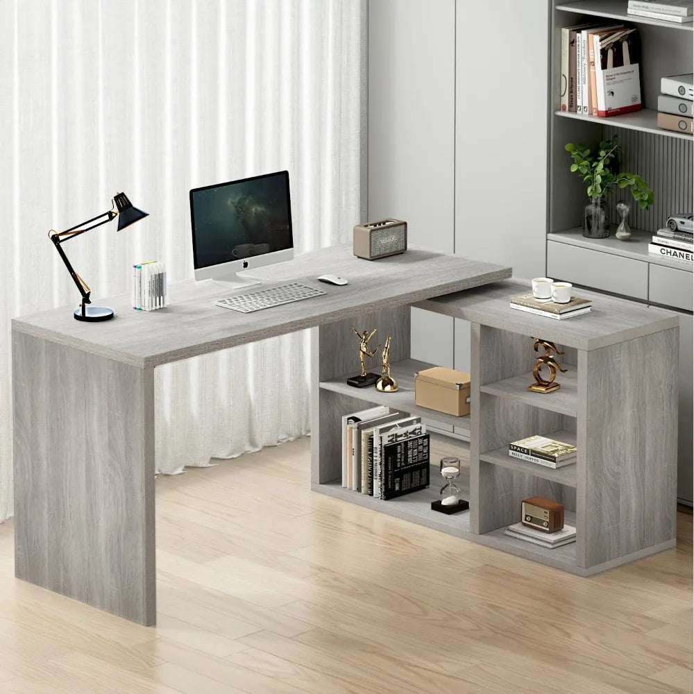 Corner Desk with Storage Shelves in Four Sleek Finishes