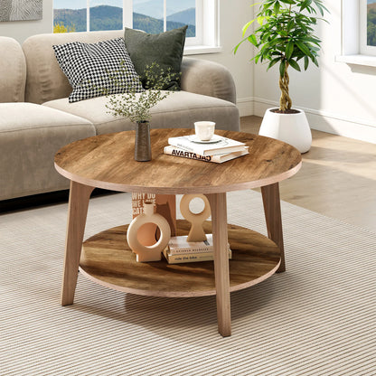 JHK 32 Inch Round Wood Coffee Table