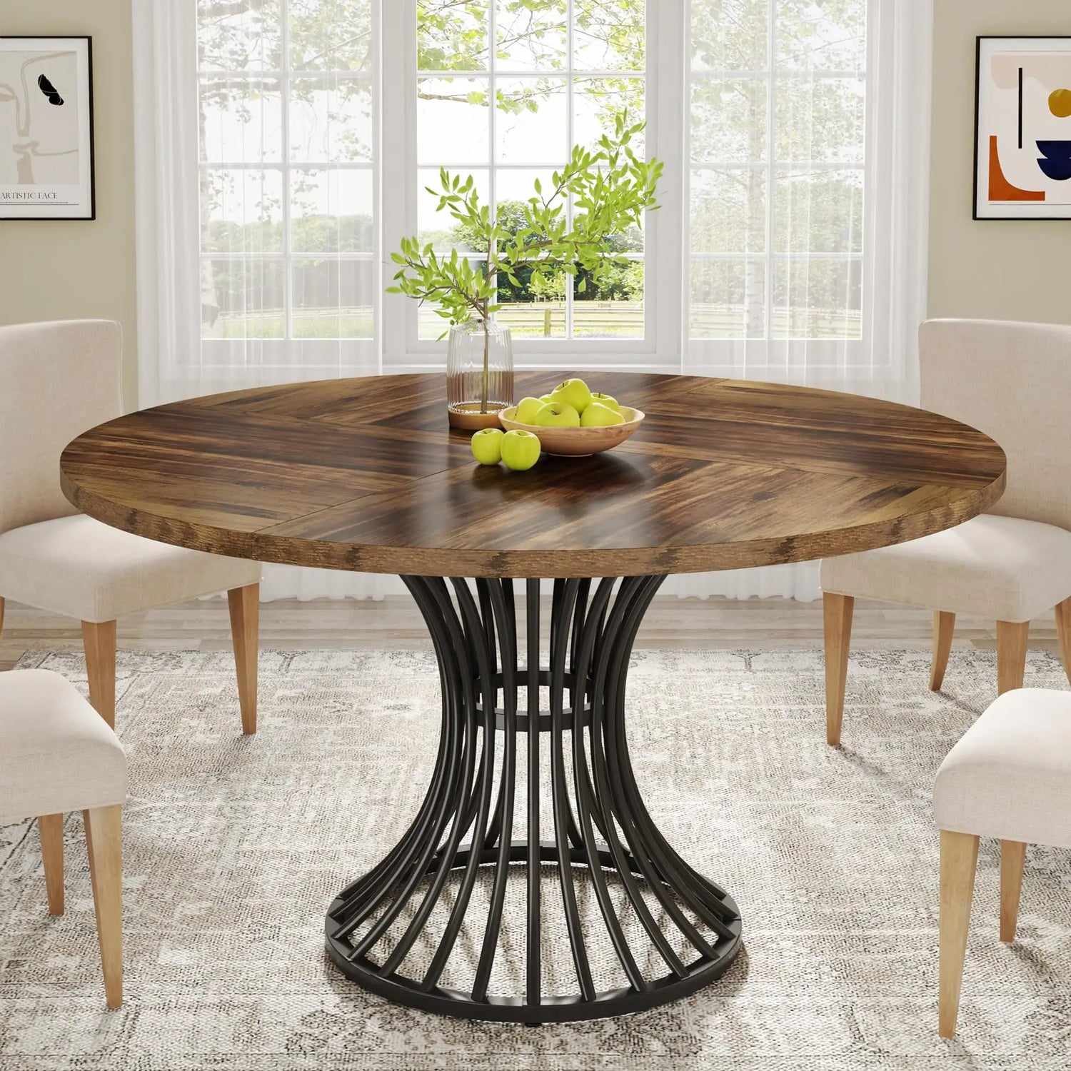 Tribesigns Farmhouse Style Round Dining Table for 4-6 People
