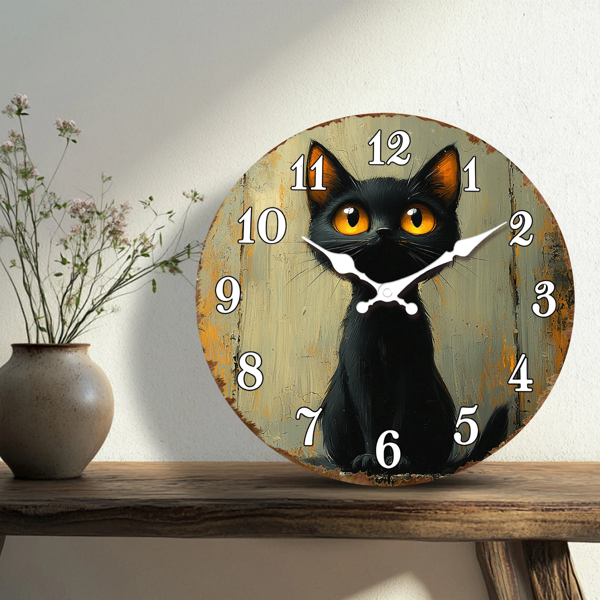 Mysterious Gothic Style Black Cat Wall Clock
