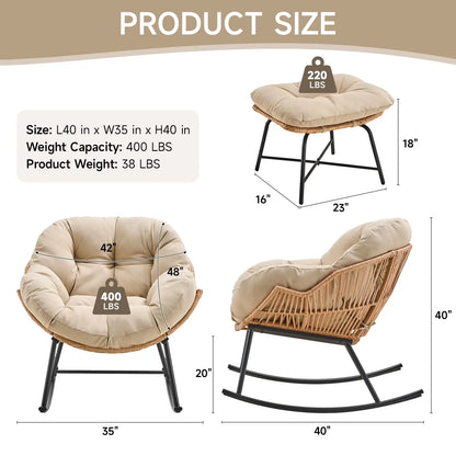 Oversized Wicker Papasan Rocking Chair with Ottoman