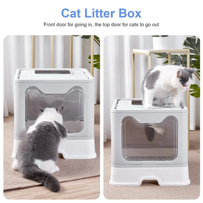 Large Enclosed Cat Litter Box with Scoop Drawer