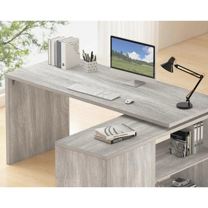 Corner Desk with Storage Shelves in Four Sleek Finishes