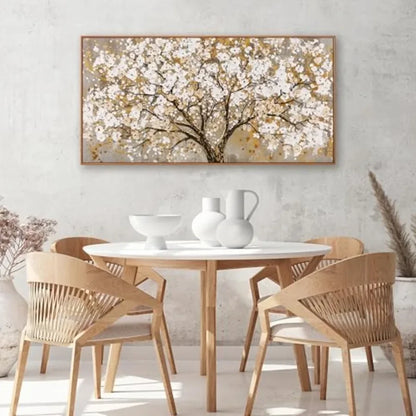 Radiant Modern Gold Tree of Life Oil Painting Style Wall Art
