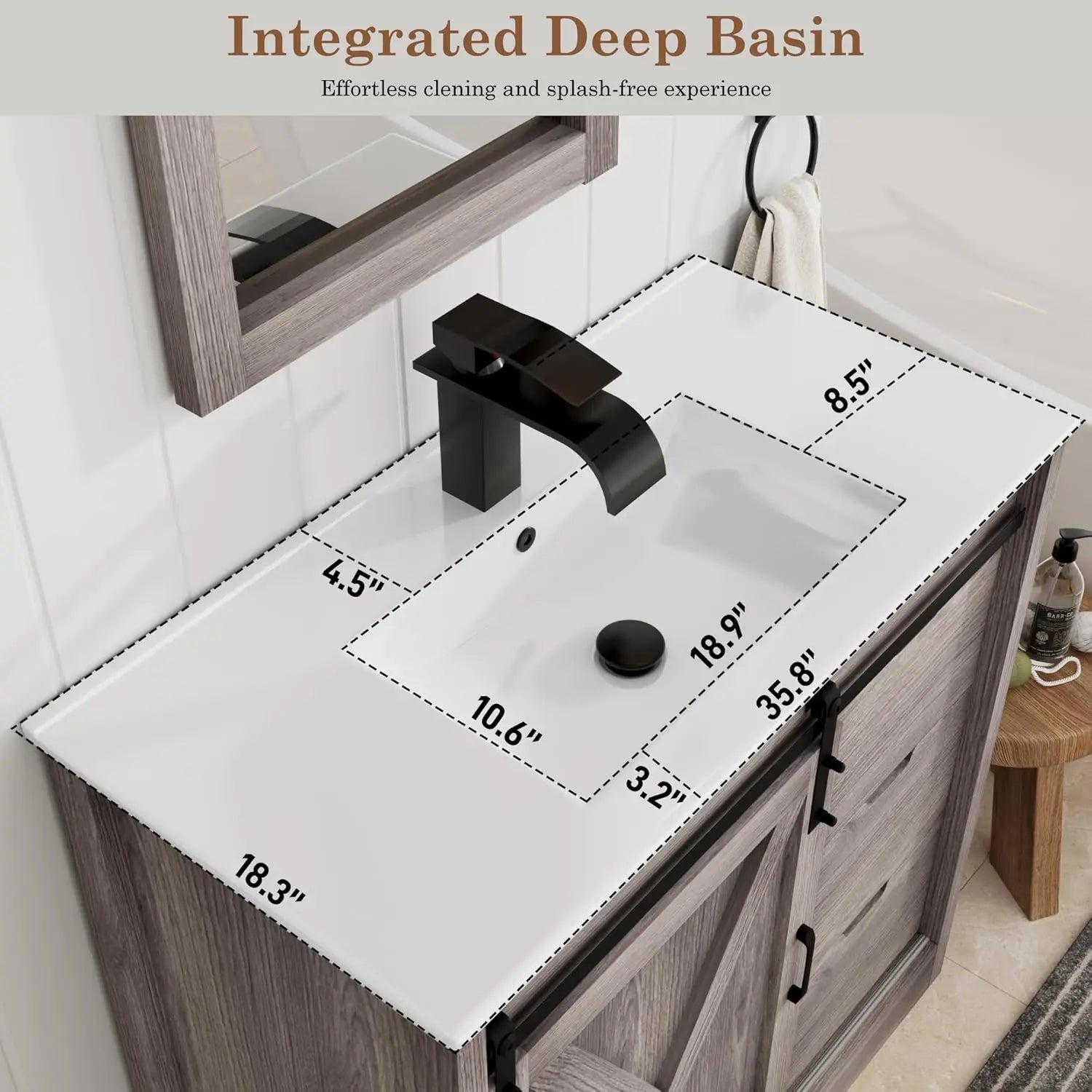 36 Bathroom Vanity Sink Faucet Mirror Farmhouse Cabinet Barn Door Drawers Bath Storage Grey, Custom