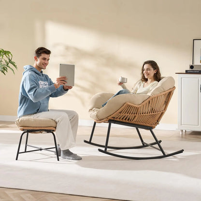 Oversized Wicker Papasan Rocking Chair with Ottoman