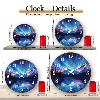 Stunning Aurora Borealis over Mountain Lake Round Wall Clock