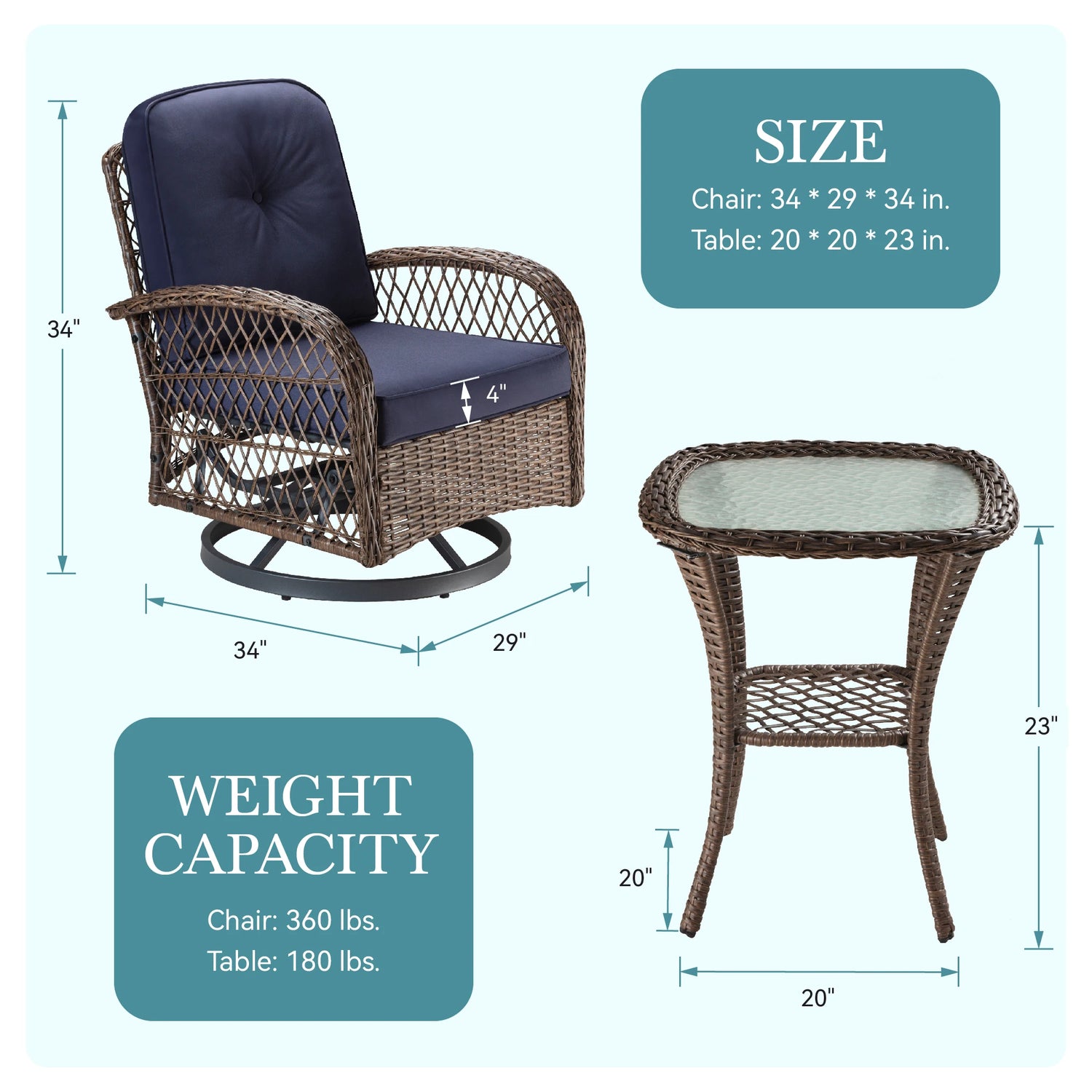 Hoomic 3 Piece Patio Furniture Set