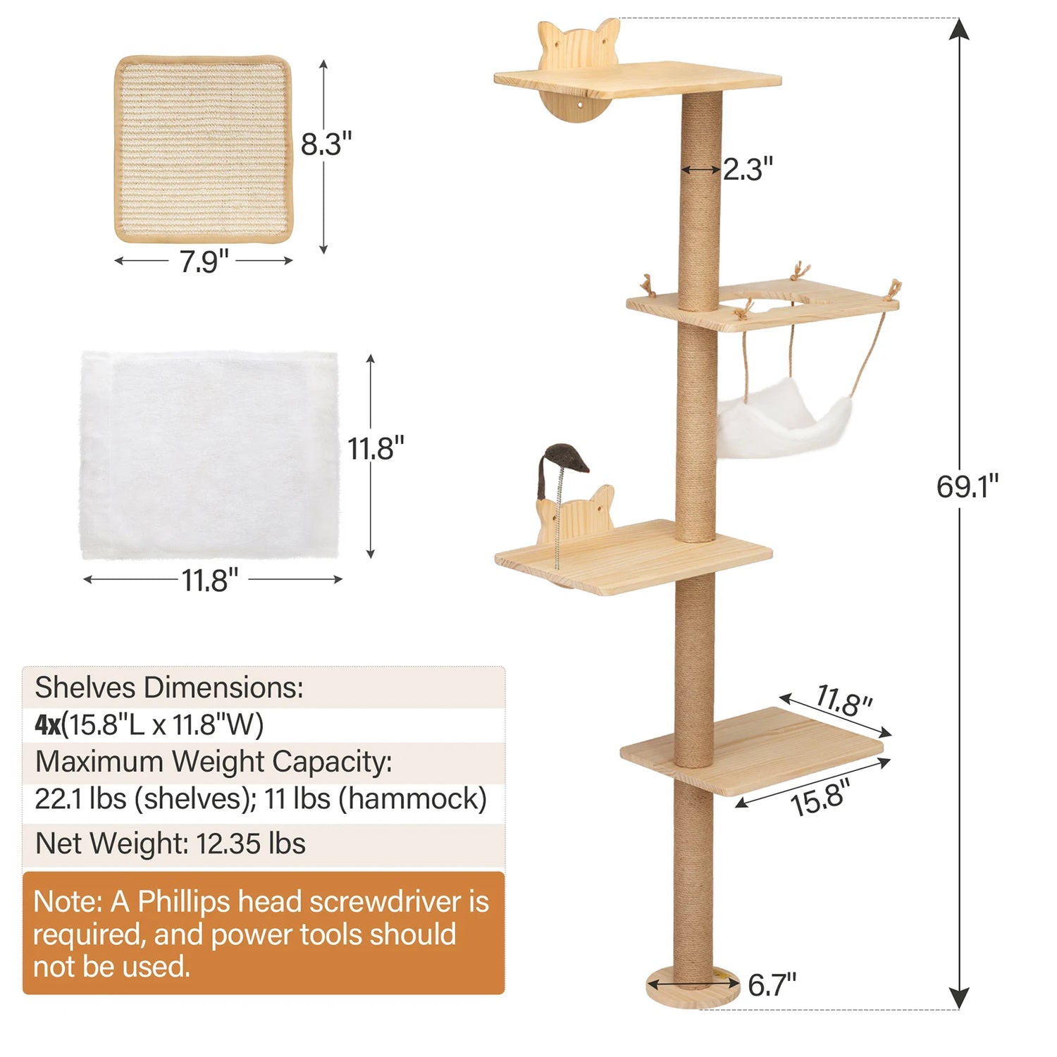 Wall-Mounted Cat Scratching Pad for Small to Large Cats