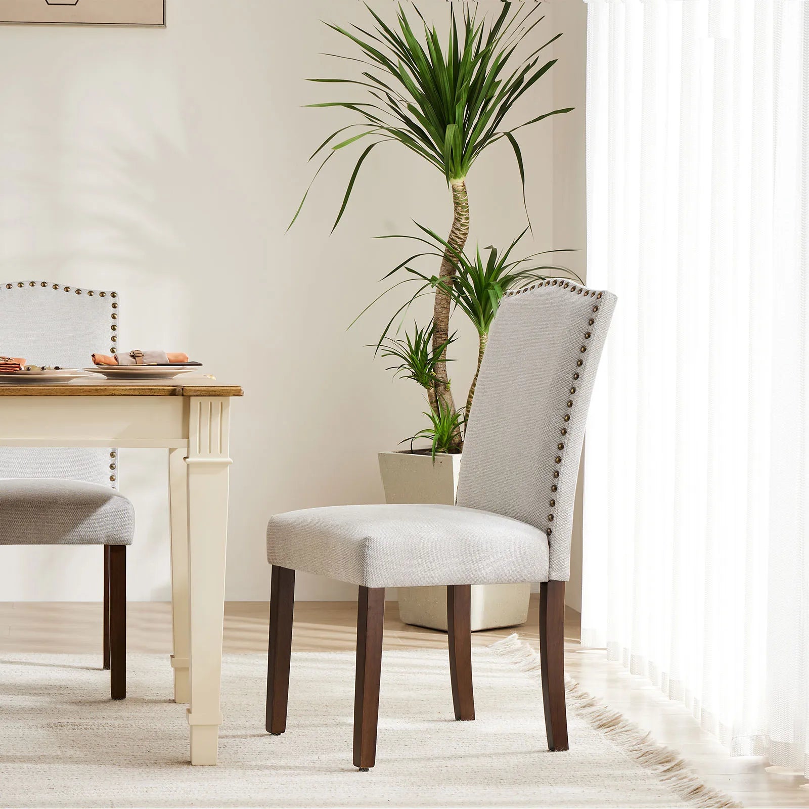 Set of 2 JHK Padded Dining Chairs with Nail Head Trim
