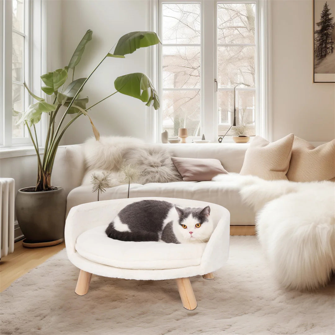 Luxury Washable Plush Pet Nesting Chair with Wood Legs