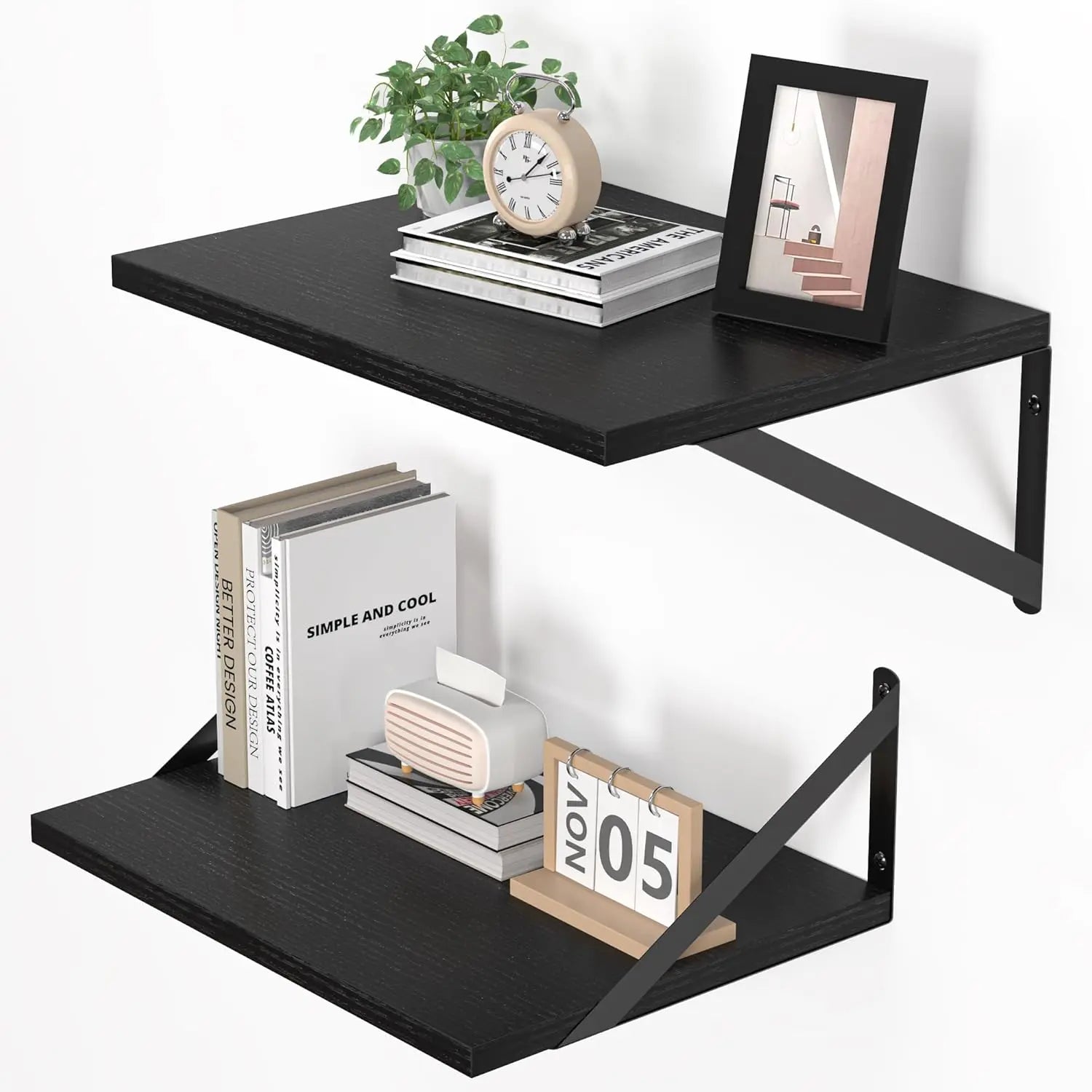 Set of 2 16" Wide x 12" Deep x 5.8" High Floating Wood Wall Shelves
