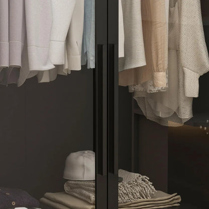 Wardrobe Cabinet with Glass Doors and LED Lights