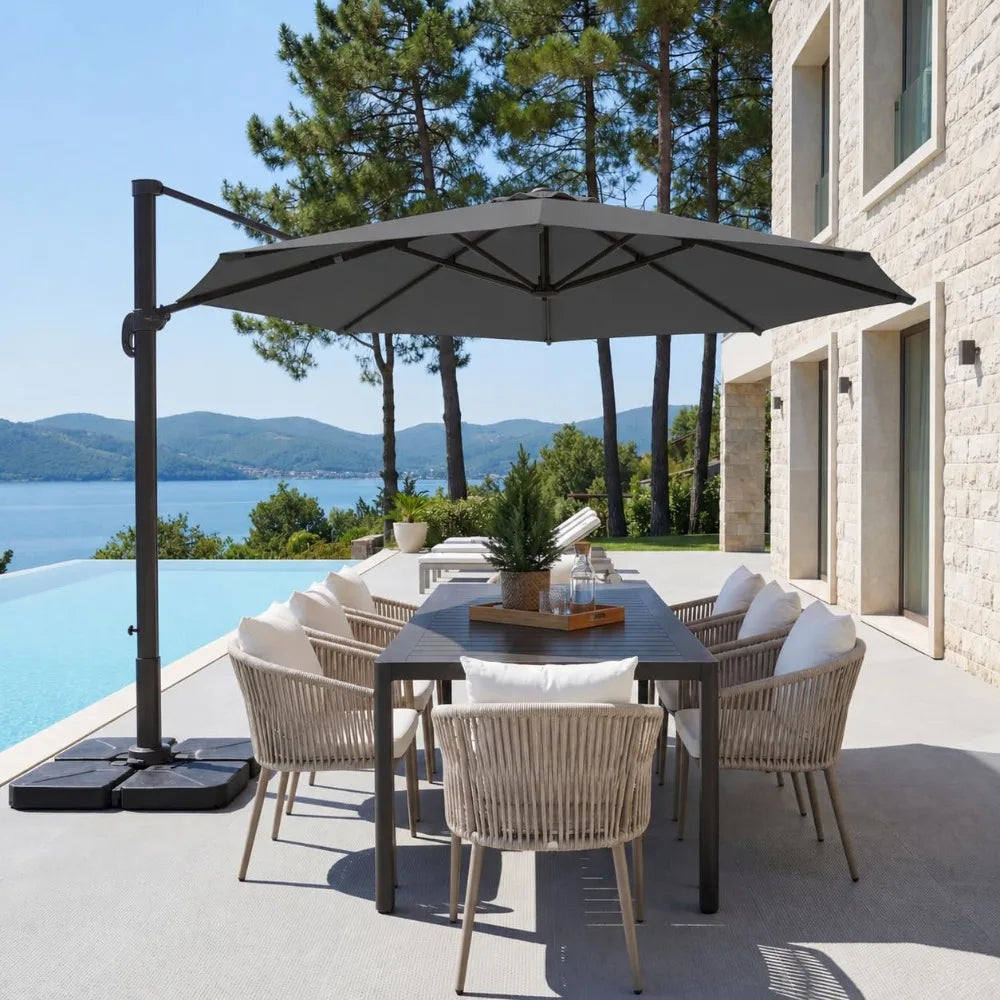 11 Foot Cantilever Offset Patio Umbrella with Base Included