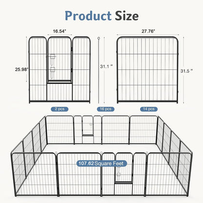 JHK 16 Panel Foldable Metal Dog Playpen