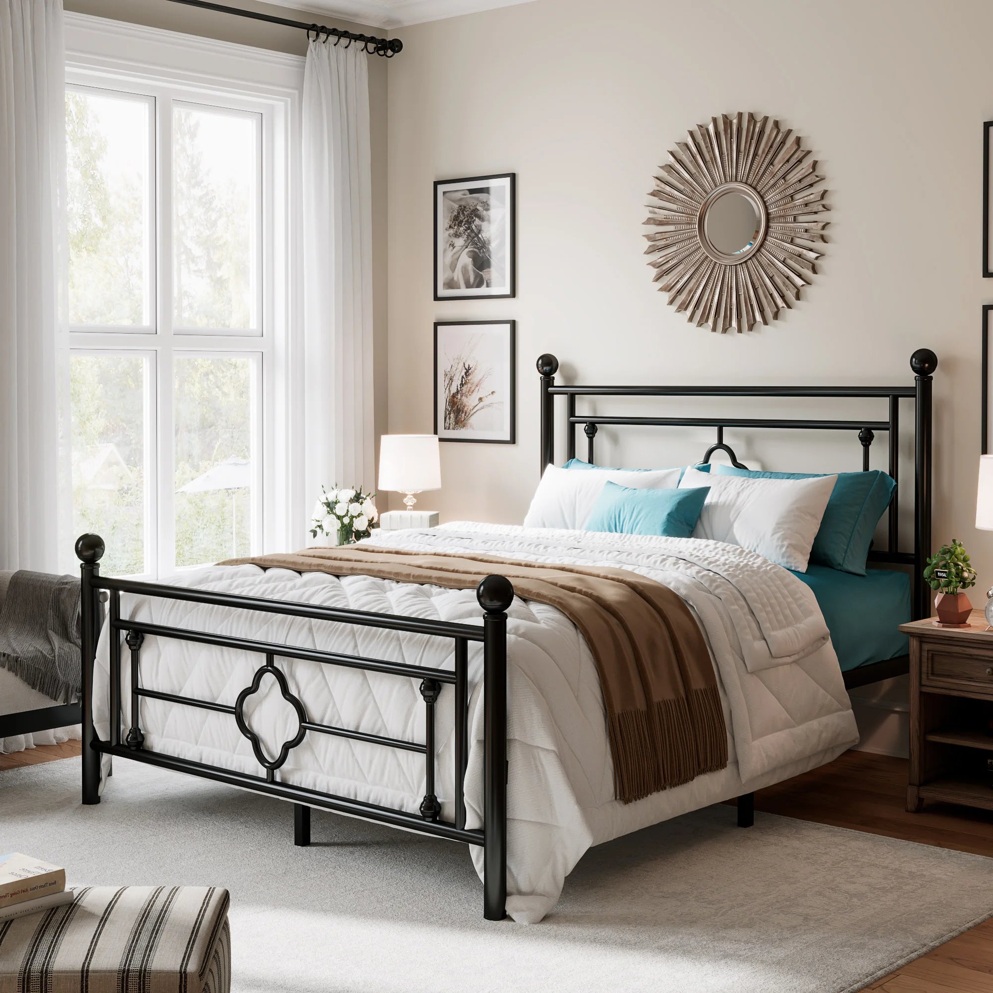 Metal Vintage Victorian Style Headboard and Footboard