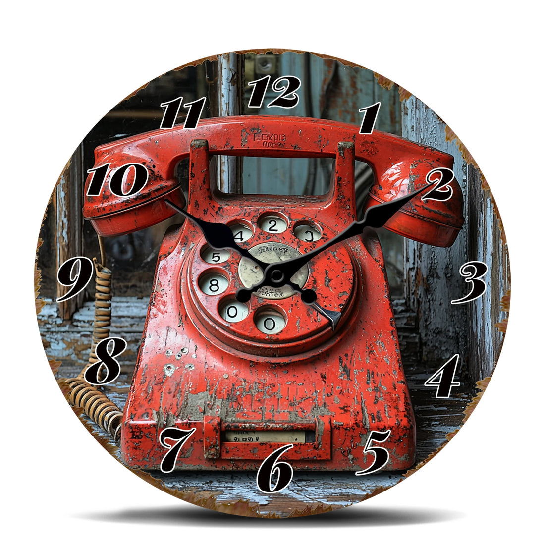 Vintage Red Rotary Phone Round Wall Clock