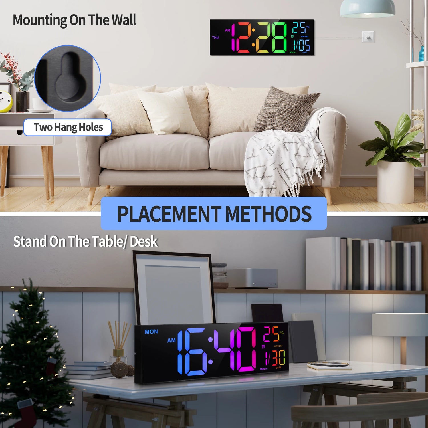 Large Digital Wall Clock, LED Display with Remote