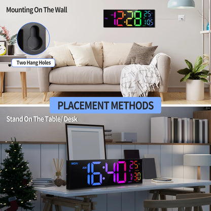 Large Digital Wall Clock, LED Display with Remote