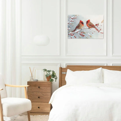 Botanical Canvas Wall Art Featuring Two Cardinals