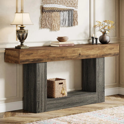 LITTLE TREE 63 Inch Farmhouse Style 2-Tier Table