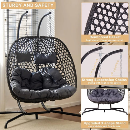 Double Hanging Egg Chair with Stand