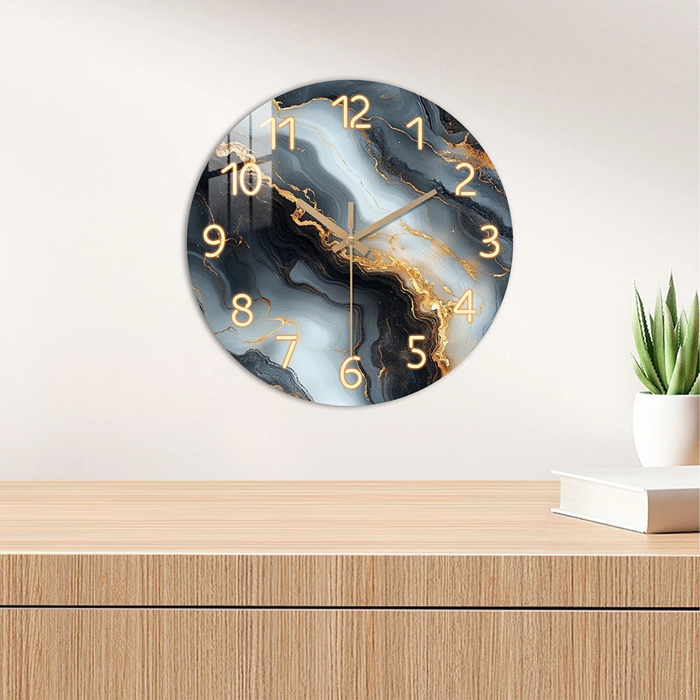 Blue and Gold Marble-Like Round Wall Clock