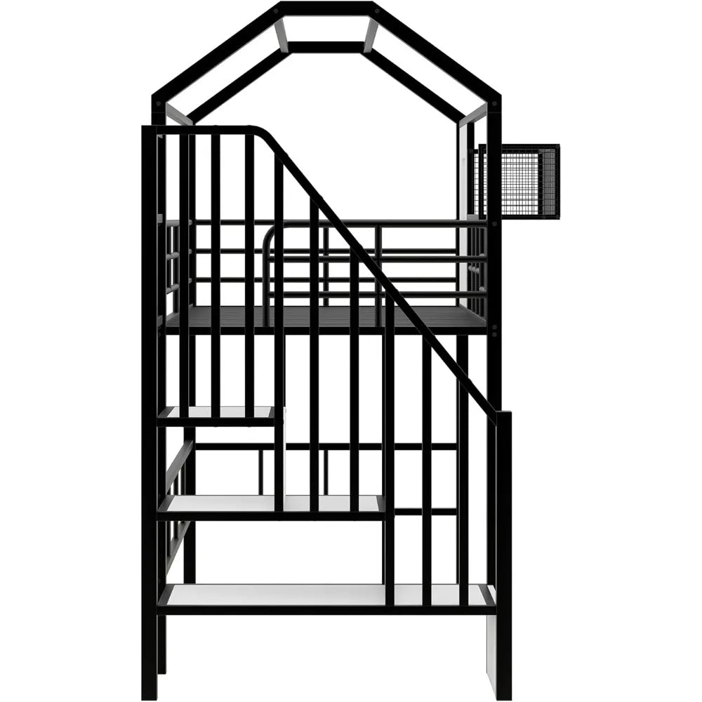 Twin Size House Loft Bed with Stairs and Storage Box