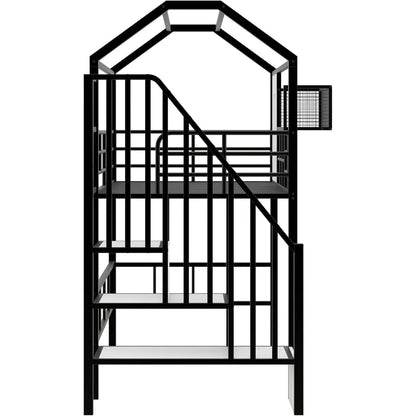 Twin Size House Loft Bed with Stairs and Storage Box