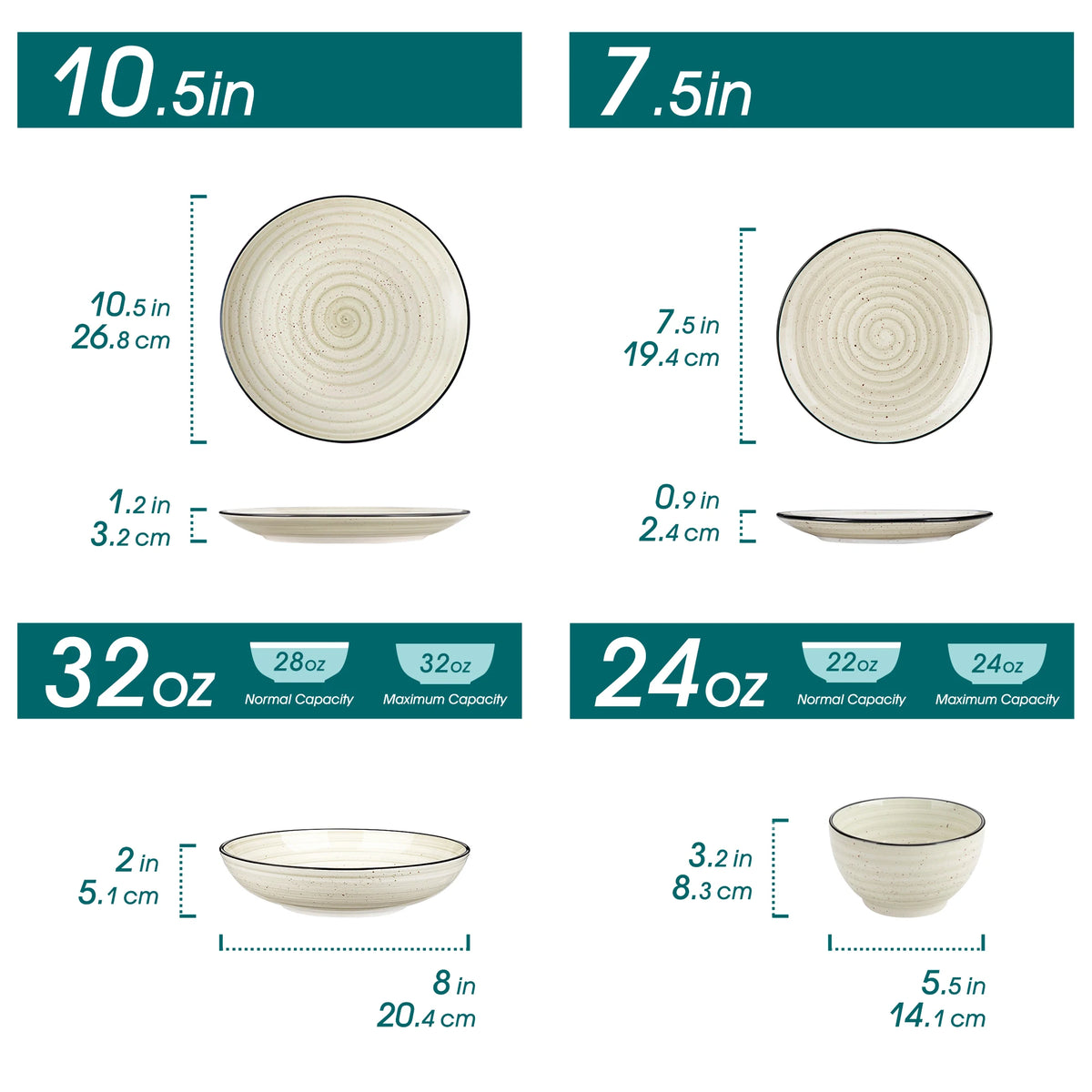 Vancasso 24 Piece Beige Hand Painted Ceramic Dinnerware Sets