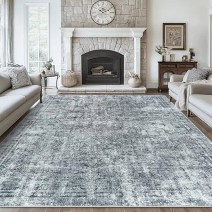 10x14 Vintage Abstract Washable Rug In Black and Grey