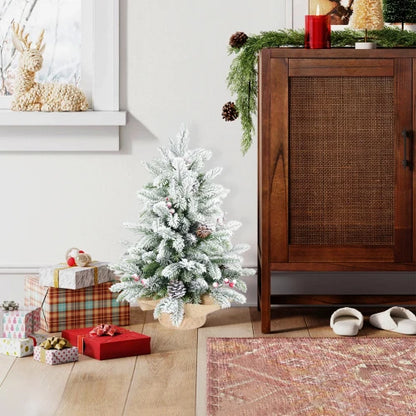 3 Foot Pre-Decorated Flocked Desktop Christmas Tree
