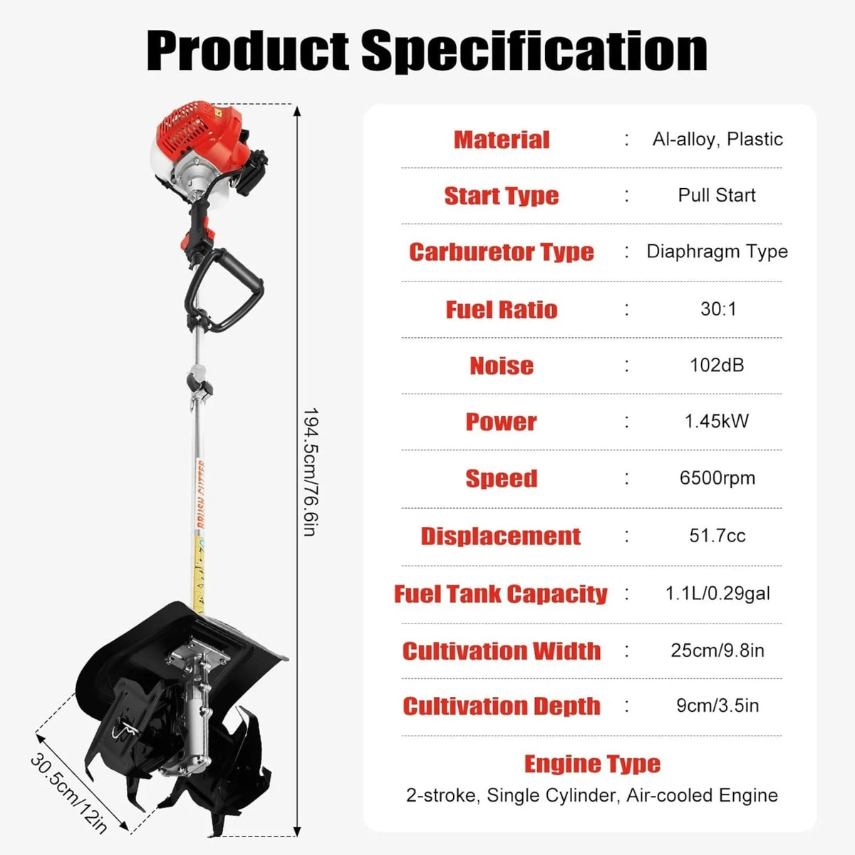 Handheld 2-Stroke Single-Cylinder Gasoline Cultivator