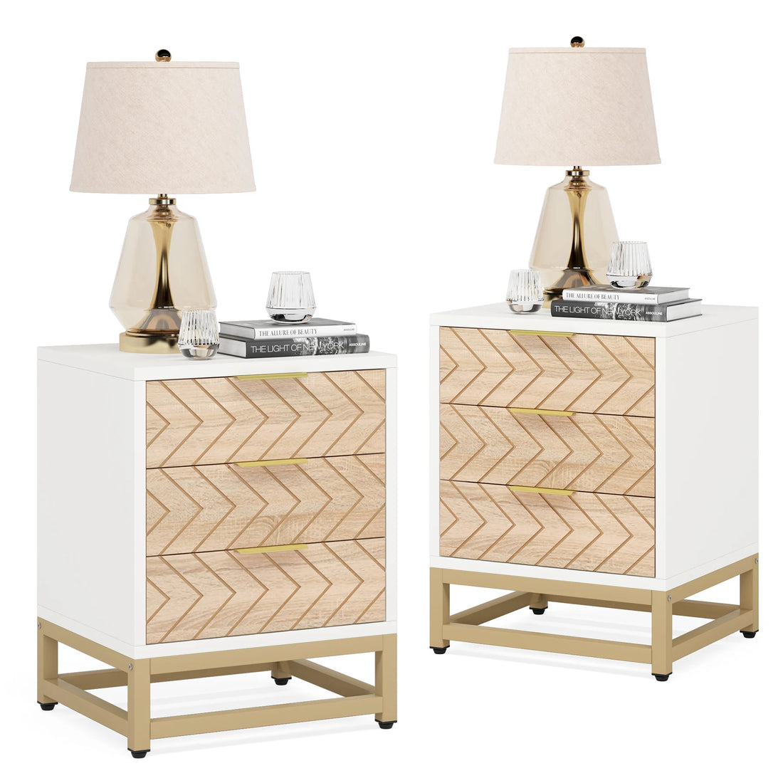 Tribesigns Set of 2 Modern 3-Drawer Nightstands