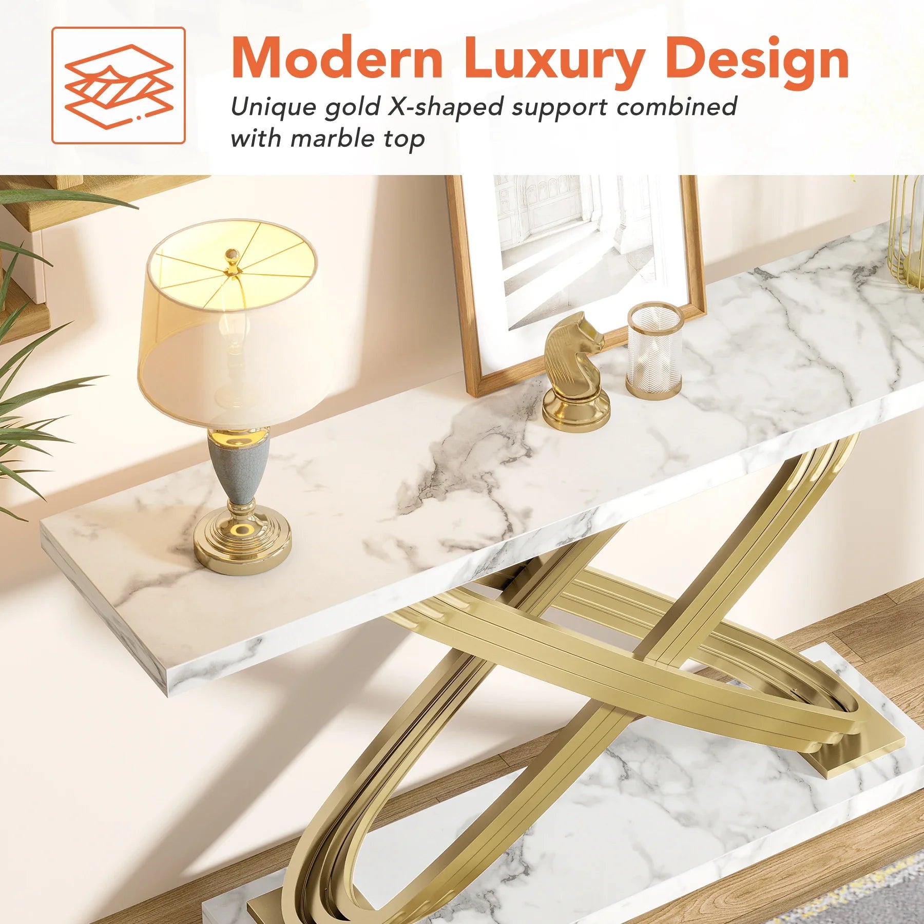Tribesigns 55 Inch Modern Faux Marble Console Table