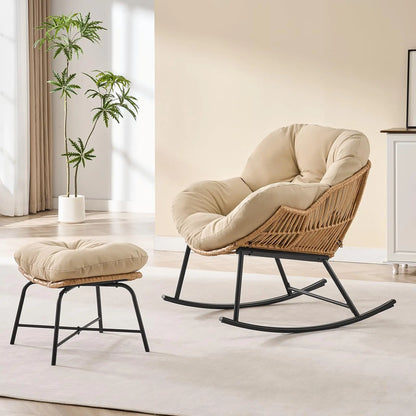 Oversized Wicker Papasan Rocking Chair with Ottoman