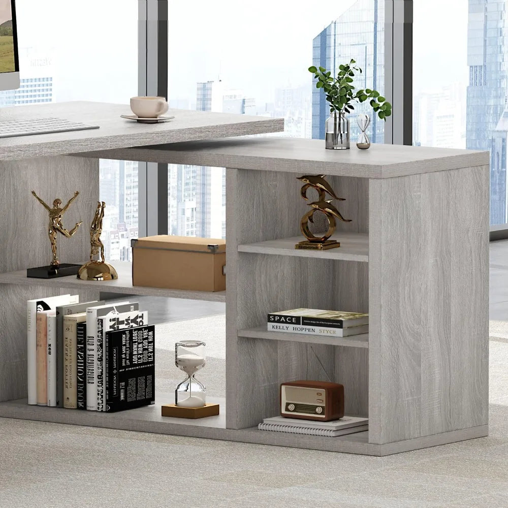 Corner Desk with Storage Shelves in Four Sleek Finishes
