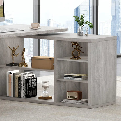 Corner Desk with Storage Shelves in Four Sleek Finishes
