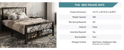 Metal Vintage Circular Design Headboard and Footboard